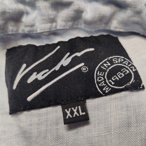 VICTOR Men Size 2XL Blue Dye 100% LINEN Long Sleeve Button Shirt Made In Spain - Picture 5 of 14